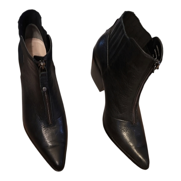 ANTHROPOLOGIE, Avec Les Fellis, Size 6.5 Zip Upp Black Leather Bootie, Euc - Picture 9 of 14